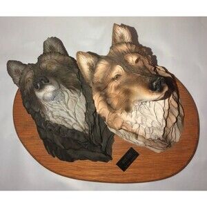 Karl Lansing Hand Cast WOLVES Head Wolf Wall Mount Wildlife Art Sculpture RARE